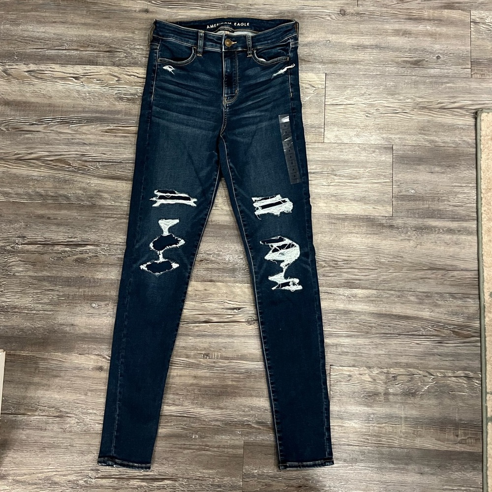 American Eagle Outfitters Dark Blue Ripped Skinny Jeans - extra long